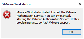 VMware Workstation Authorization Service failed to start