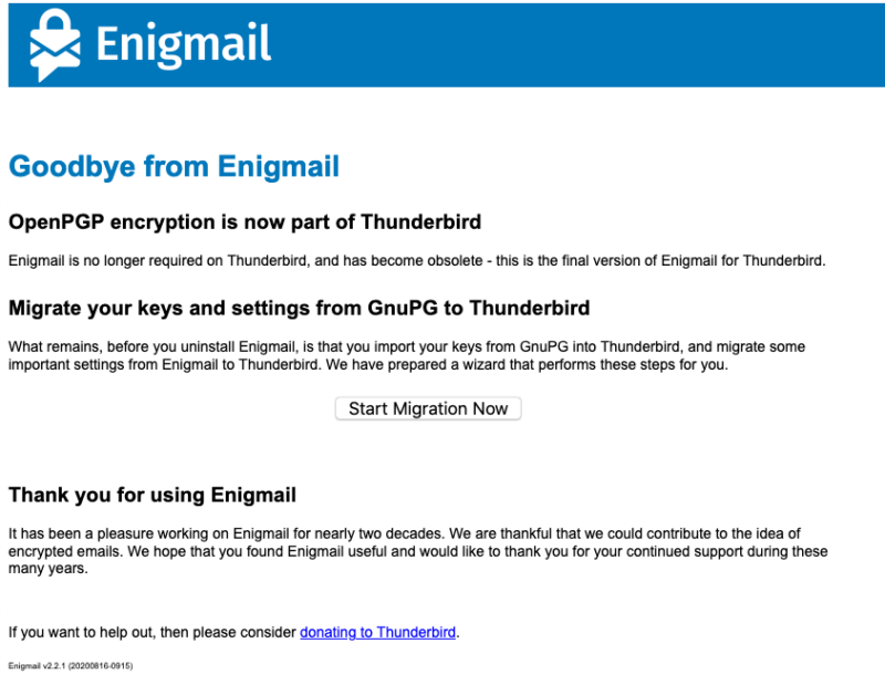 Thunderbird OpenPGP Enigmail Migration Wizzard